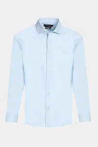 Camisa Aramis Manga Longa Slim em Tricoline Stretch Liso Azul Claro