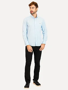 Camisa Tommy Hilfiger Masculina Regular Core Flex Poplin Azul Claro