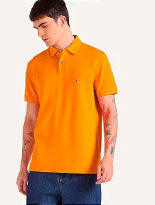 Polo Tommy Hilfiger Masculina Regular Piquet 1985 Laranja Ocre