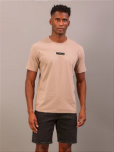Camiseta Calvin Klein Masculina Logo CKJ Leather Caqui Medio