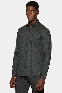 Camisa Manga Longa Slim Mini Xadrez Preto Com Verde