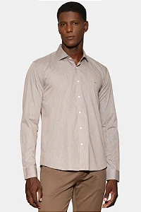 Camisa Aramis Manga Longa Slim Micro Xadrez Caqui / Branco