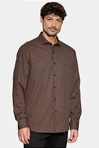 Camisa Manga Longa Slim Mini Xadrez Damero Chocolate Com Preto