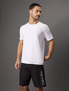 Camiseta Masculina de Algodão Básica No Peito Calvin Klein Jeans Branco