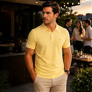 Camisa Polo Docthos Manga Curta Slim Piquet Amarela