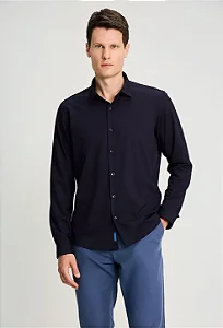 Camisa Docthos Slim Bambu Manga Longa Azul Premium Social
