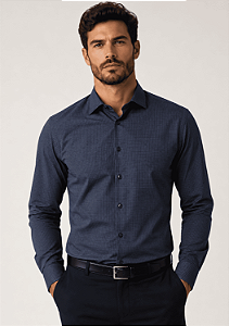 CAMISA DOCTHOS SLIM MANGA LONGA REPELENTE A LIQUIDO MICRO XADREZ AZUL NOITE