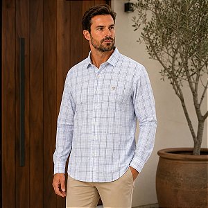 Camisa Individual Xadrez Manga Longa Plus Size Reta Confort