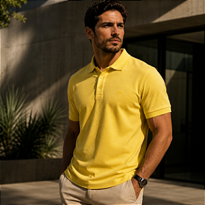 Polo Ellus Masculina Piquet Amarelo