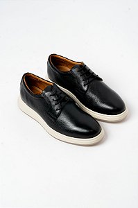 Sapato Derby  Garbanne Masculino em Couro Nobre Preto com Solado Confortável