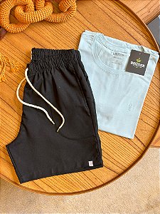 Kit Shorts Linho Preto + Camiseta Cotton Pima Branco Bruder