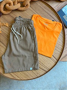 Kit Shorts Linho Terracota + Camiseta Cotton Pima Laranja Bruder