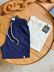 Kit Shorts Linho Marinho + Camiseta Cotton Pima Creme Bruder