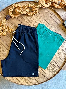Kit Shorts Linho Preto + Camiseta Cotton Pima Verde Bruder