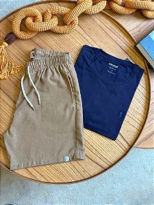 Kit Shorts Linho Terracota + Camiseta Cotton Pima Marinho Bruder