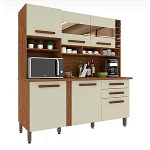 Cozinha Completa com 6 Portas e 2 Gavetas Alexia Cinamomo/Off White IMOP