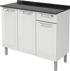 Balcão Cozinha Com Tampo 3 Portas 1 Gaveta 105cm Rose IG3G1-105 Branco Itatiaia