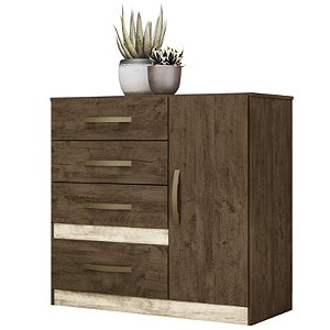 Cômoda com 4 Gavetas e 1 Porta Vênus Castanho Wood/Avelã Moval