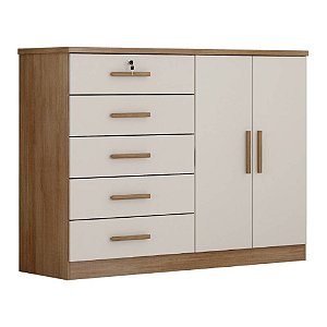 Cômoda 5 Gavetas e 2 Portas Space Cumaru/Fendi Móveis Novo Horizonte