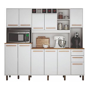 Cozinha Compacta 11 Portas 2 Gavetas Petra Branco Valdemóveis