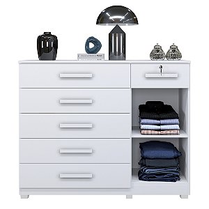 Cômoda Benetil Milão New 6 Gavetas 1 Porta com Chave Branca