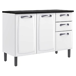 Balcão de Cozinha 120cm com Tampo 3 Portas e 2 Gavetas New Premium Branco Itatiaia