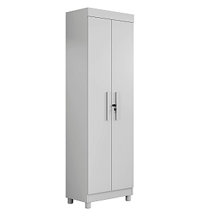 Armário Multiuso 2 Portas com Chave e 6 Prateleiras Branco Benetil New Roma
