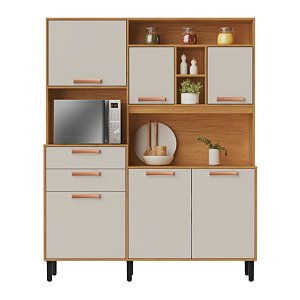 Kit Cozinha 160cm com 6 Portas 2 Gavetas e Nichos Nápoles Cinamomo/Off White Itatiaia