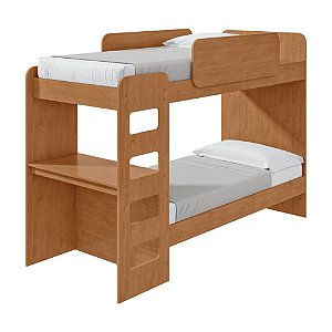 Beliche Solteiro com Escrivaninha e Proteção Lateral Olga Amêndoa Clean Móveis Lopas