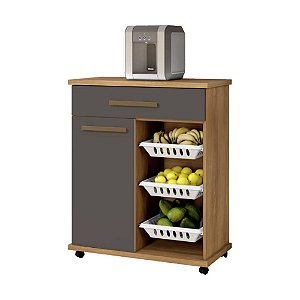 Fruteira com 3 Cestos 1 Porta e 1 Gaveta Goiânia Cinamomo/Grafite Arte Móveis