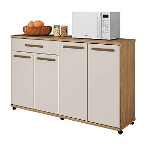 Balcão de Cozinha 4 Portas e 1 Gaveta com Rodízios Campinas Cinamomo/Off White Arte Móveis