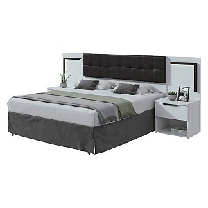 Cabeceira 1,60 com Mesas Laterais Calitan Branco/Preto Fosco Móveis Lopas