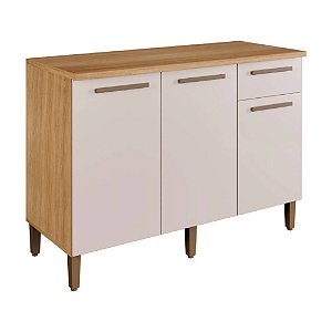 Balcão de Cozinha 3 Portas 1 Gaveta com Pés Altos Imperial Master Cinamomo/Off White Arte Móveis