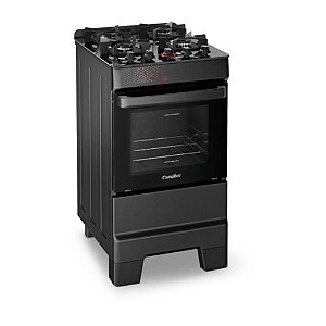 Fogão 4 Bocas com Forno 50L e Mesa de Vidro Ideal Top Glass Preto Esmaltec