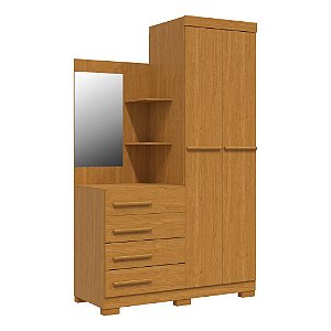 Guarda Roupa Solteiro 2 Portas 4 Gavetas com Espelho Melissa Cinamomo ACP Móveis