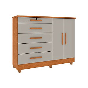 Cômoda Istambul 5 Gavetas 1 Porta Cinamomo/Off White Tcil