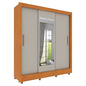 Guarda Roupa 3 Portas Com Espelho Vitória Cinamomo/Off White Tcil