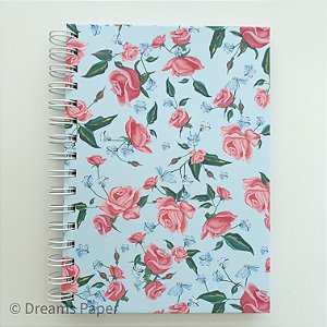 Caderno Pautado A5 - Rosas Fundo Azul