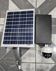 KIT CÂMERA 3MP FULL COLOR 360° COM ALIMENTAÇÃO PAINEL SOLAR, CARTÃO MEMORIA 64GB, ENTRADA SIMCARD E ACESSO REMOTO APP