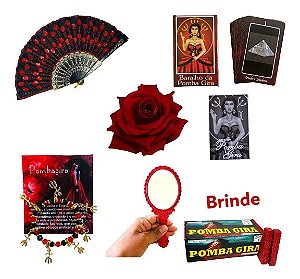 Kit Luxo Pombagira Leque Pulseira Rosa Espelho Baralho Brind