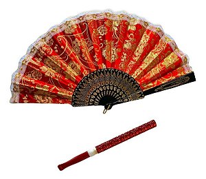 Kit Pomba Gira Cigana Leque Grande + Piteira Vermelha