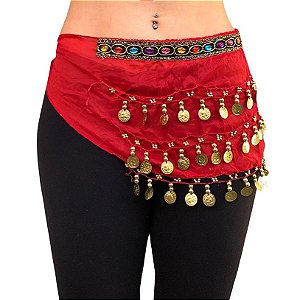 Lenço Vermelho De Quadril Moedas Para Dança Do Ventre