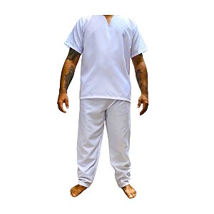 Roupa Ração Em Oxford Masculino Branca Candomblé Umbanda 2pç