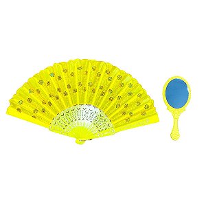 Kit Oxum Leque e Espelho Abebe Medio Amarelo Promoção