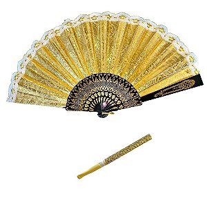 Kit Pomba Gira Cigana Leque Grande Dourado + Produto Dourada