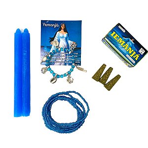 Kit Iemanja 2 Velas 18cm 1 Pulseira 1 Defumador 1 Guia