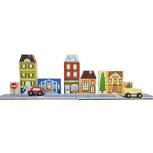 Brinquedo Infantil Em Madeira Blocos de Montar Cidade Colorido - NewArt Toy
