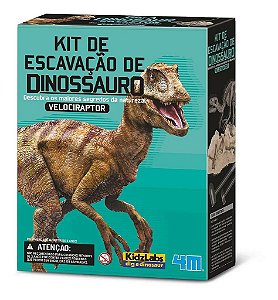 Kit de Paleontologia Velociraptor Escavação de Fósseis e Esqueleto 4M
