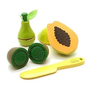 Kit Frutinhas Mamão, Pera e Kiwi com Corte - NewArt Toy