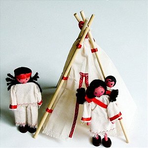Kit Indígena com 1 Indio, 1 India, 1 Bebe e 1 Tenda  - Bonecas Edna